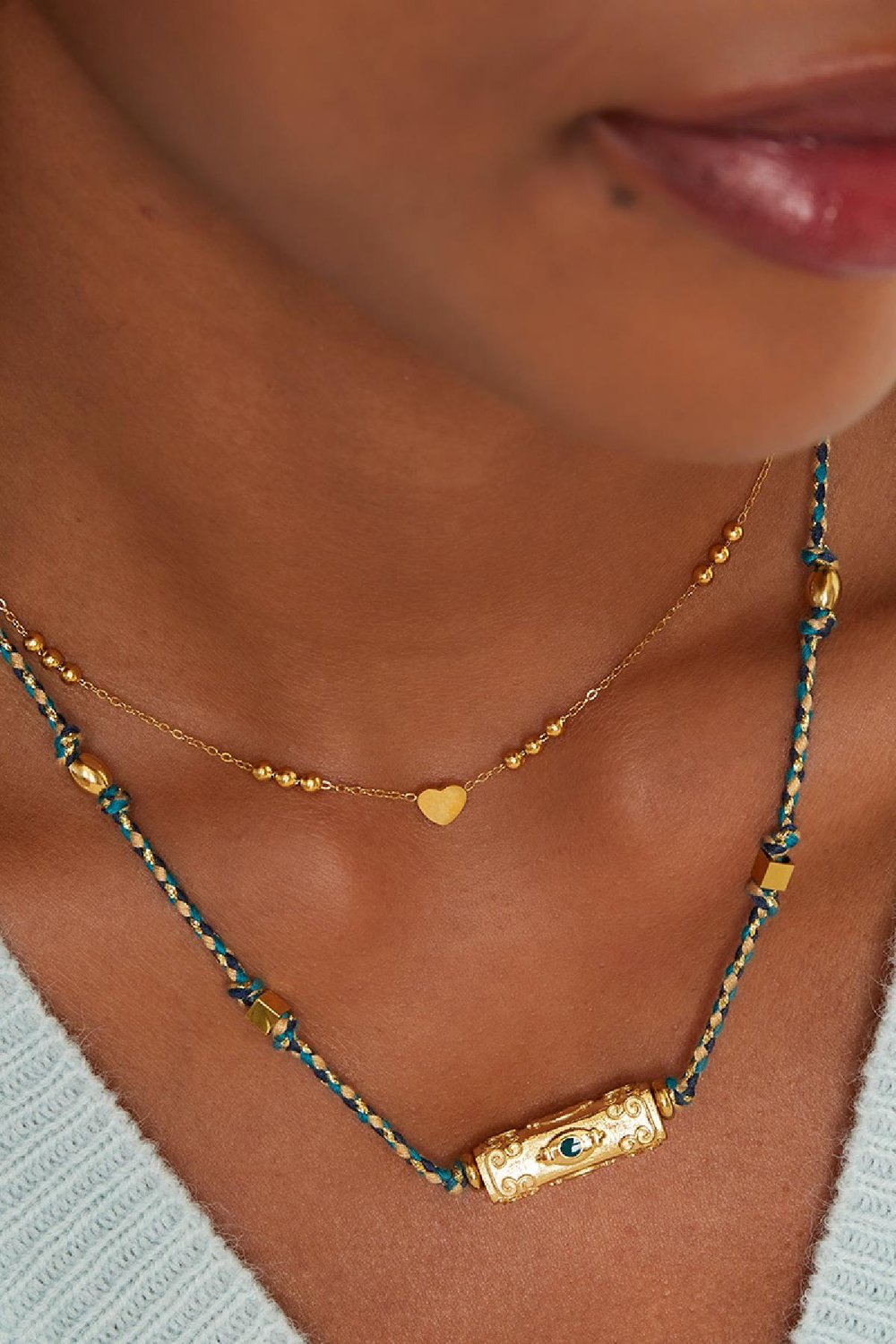 collier coeur en acier inoxydable couleur or h5Image2